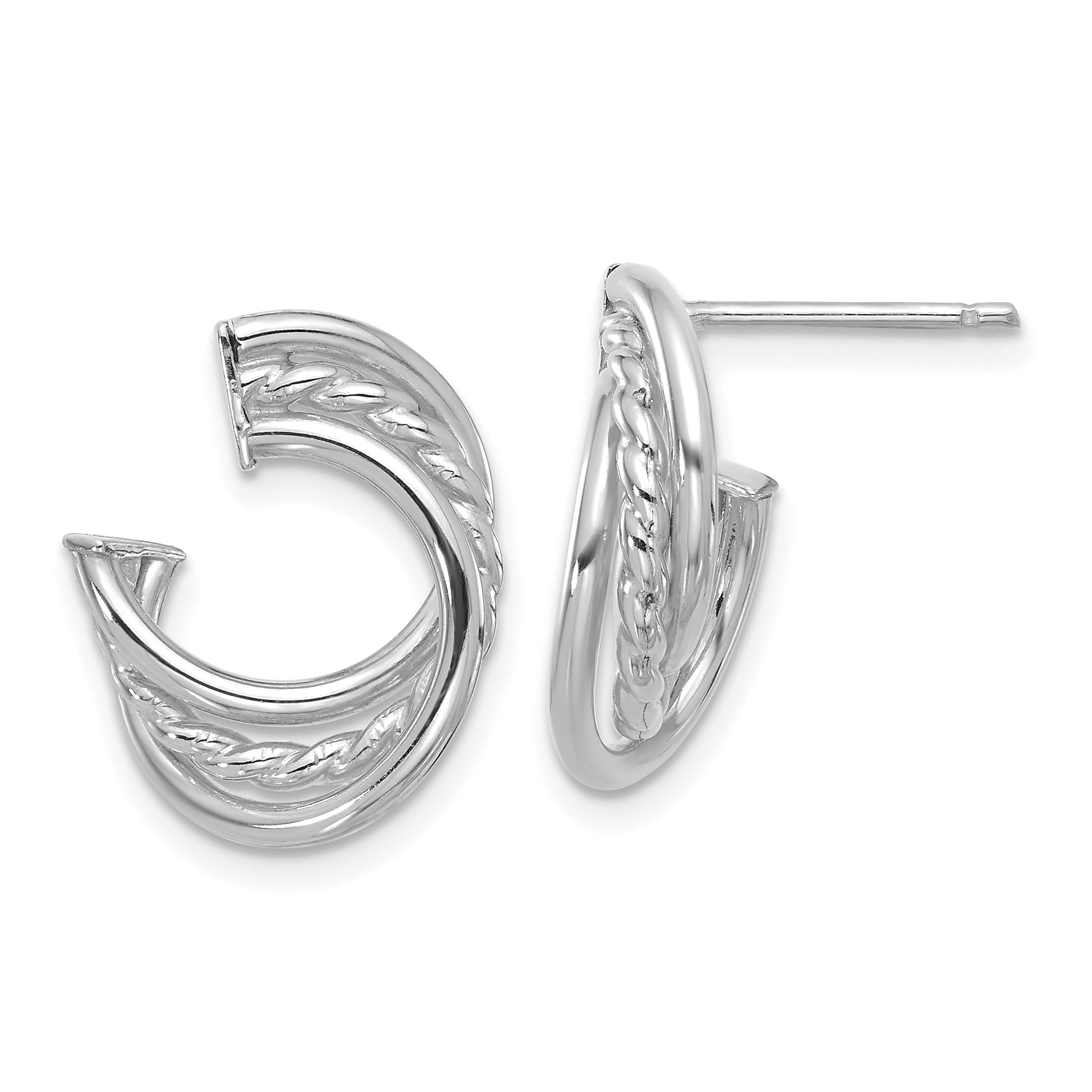 14K w/Wht RH-plating Polished and Twisted Post Earrings Main image