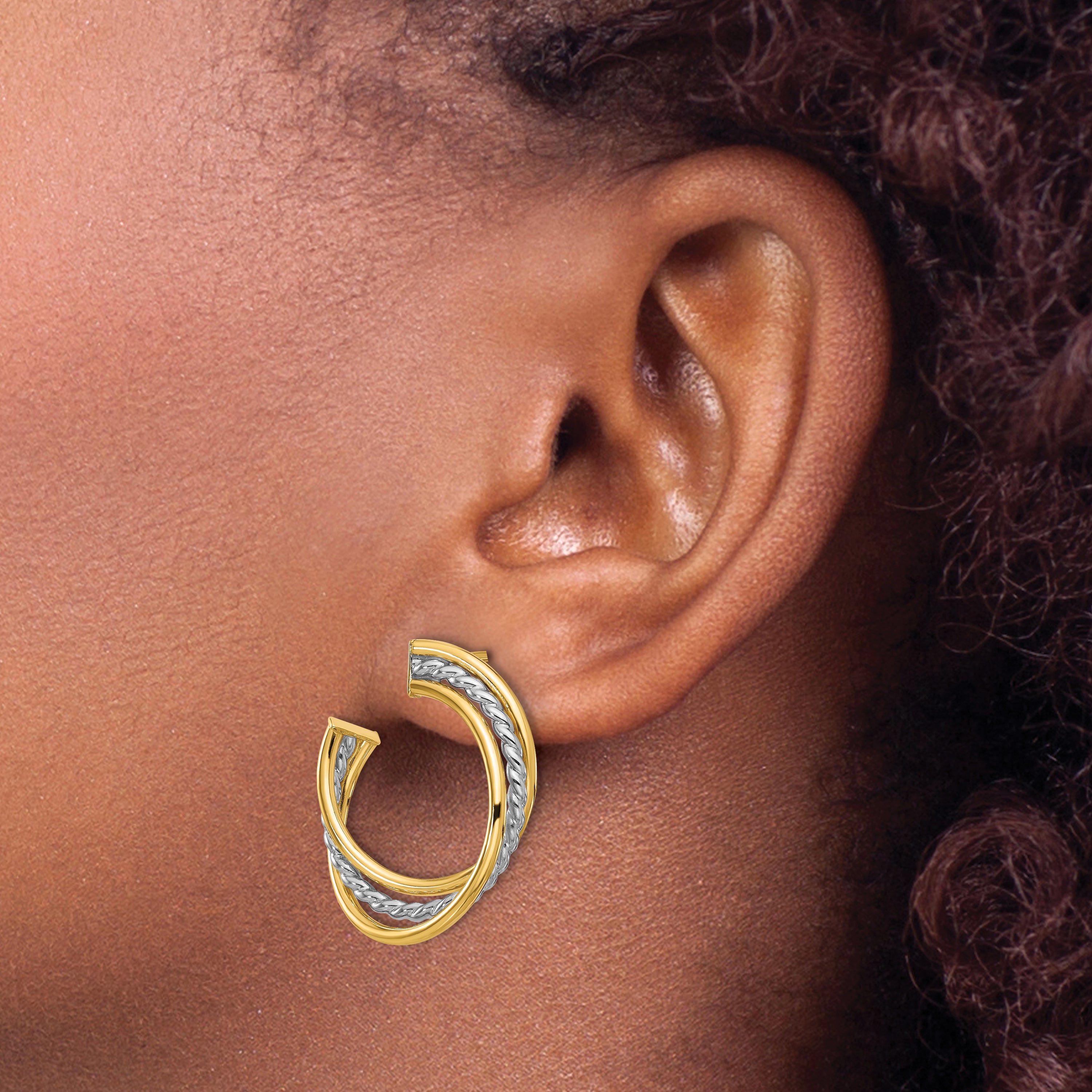 14K w/White Rhodium Polished and Post Earrings