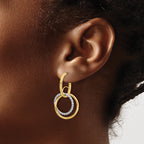 14K w/Rhodium Polished/Twisted Circles J-Hoop Post Earrings