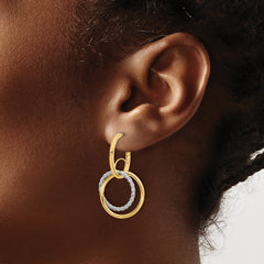 14K w/Rhodium Polished/Twisted Circles J-Hoop Post Earrings