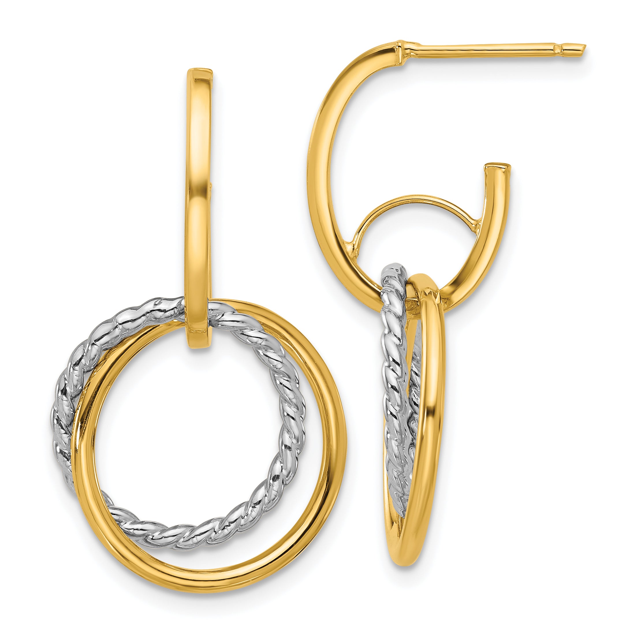 14K w/Rhodium Polished/Twisted Circles J-Hoop Post Earrings Main image