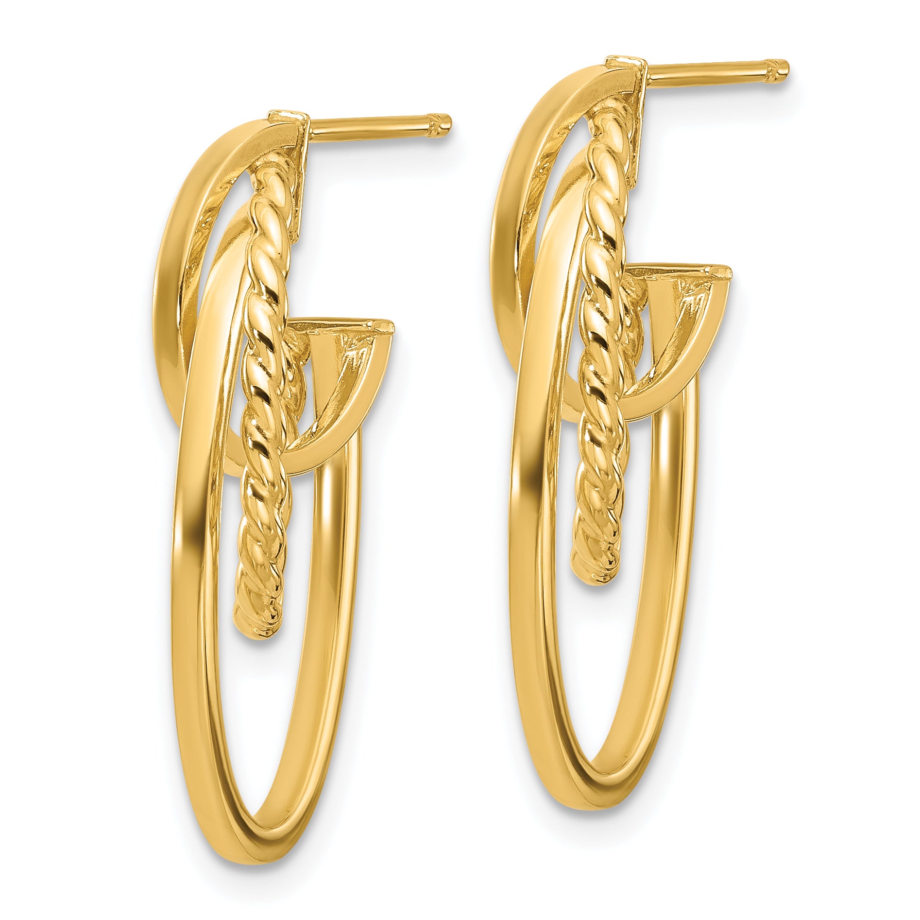 14K Polished and Twisted Oval J-Hoop Post Earrings Secondary image