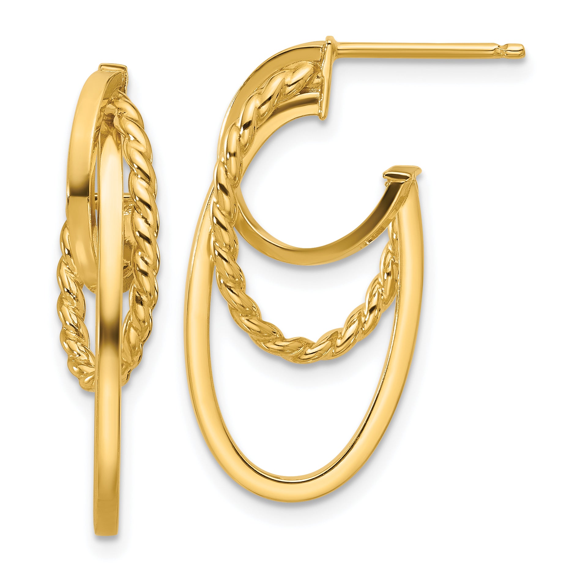 14K Polished and Twisted Oval J-Hoop Post Earrings Main image