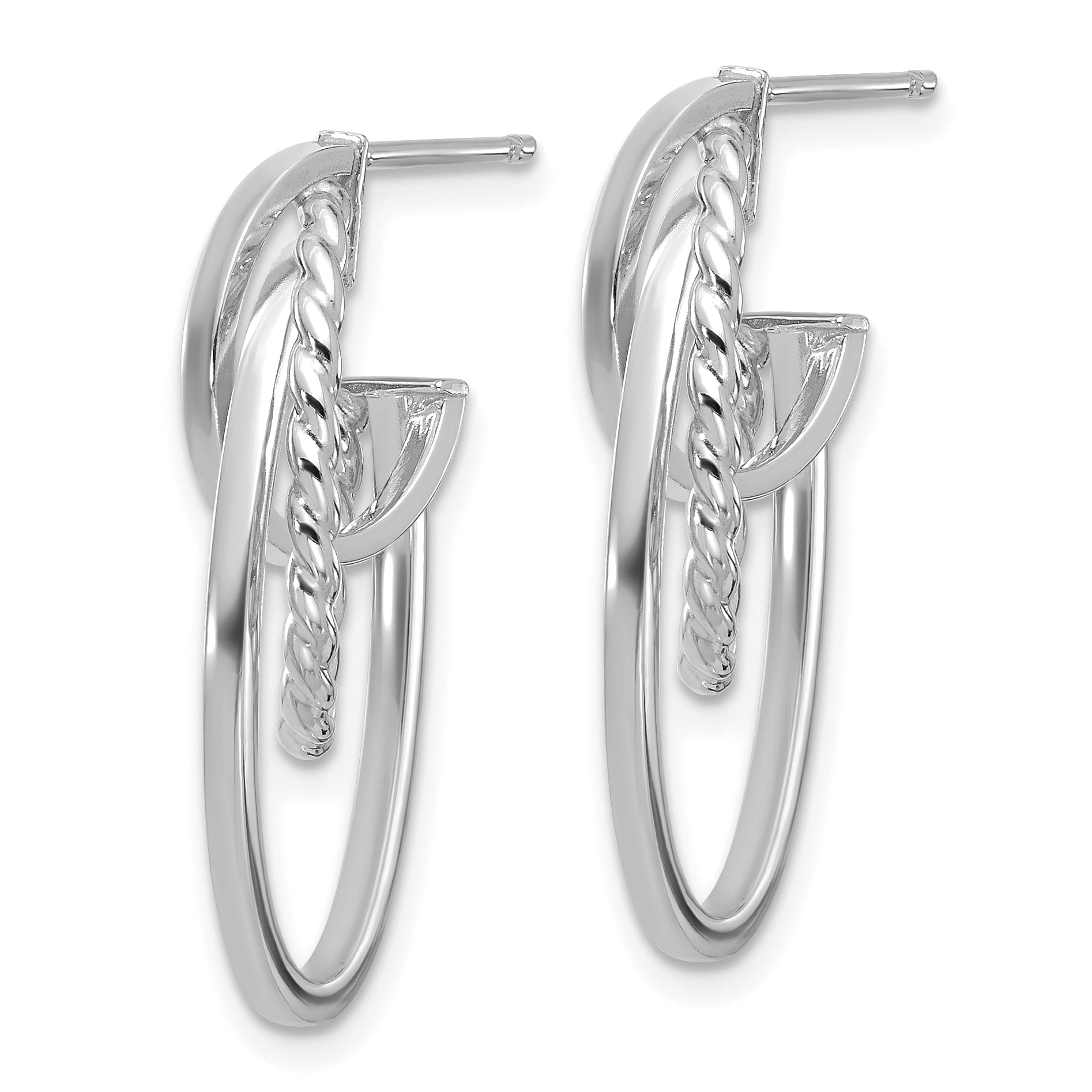 14K w/White RH-plating Polish/ Twisted Oval J-Hoop Earrings Secondary image