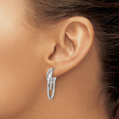 14K w/White RH-plating Polish/ Twisted Oval J-Hoop Earrings