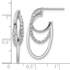 14K w/White RH-plating Polish/ Twisted Oval J-Hoop Earrings