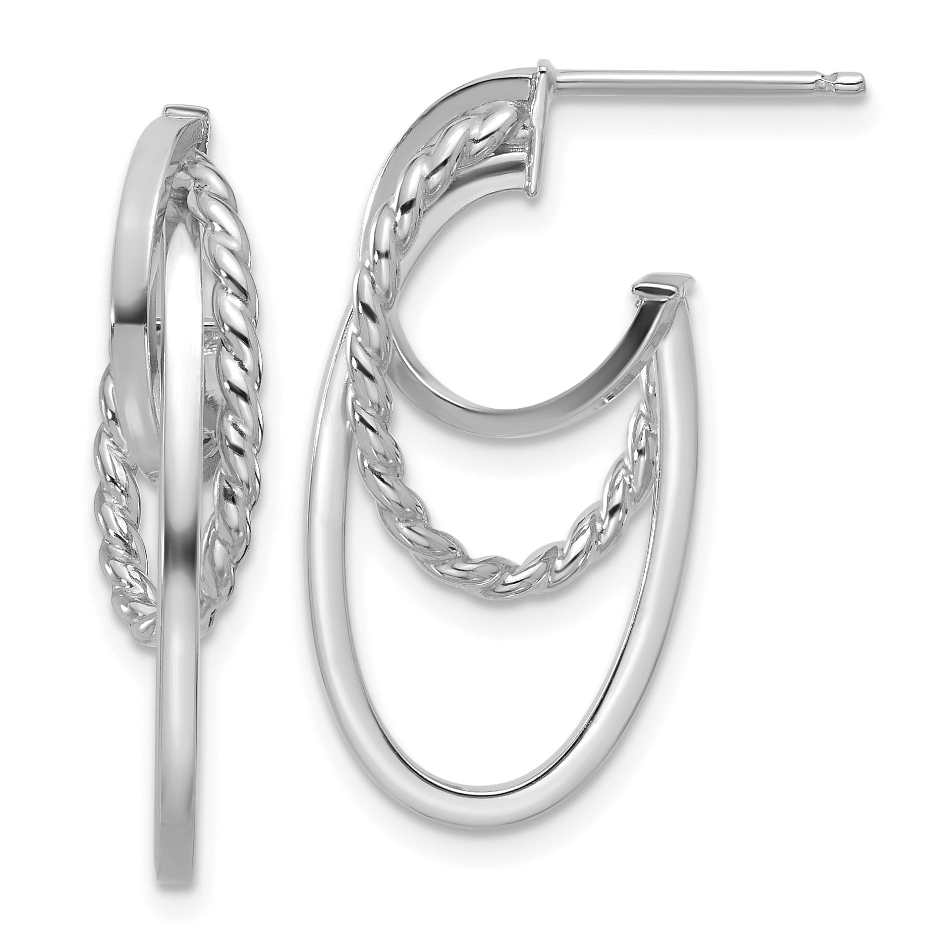 14K w/White RH-plating Polish/ Twisted Oval J-Hoop Earrings Main image