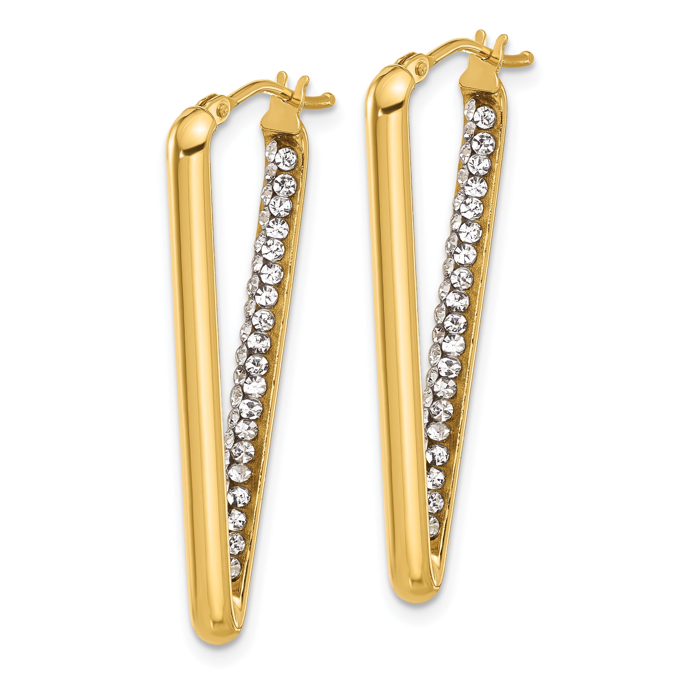 14K Polished with Crystal Triangle Hoop Earrings Secondary image