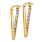 14K Polished with Crystal Triangle Hoop Earrings