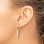 14K Polished with Crystal Triangle Hoop Earrings