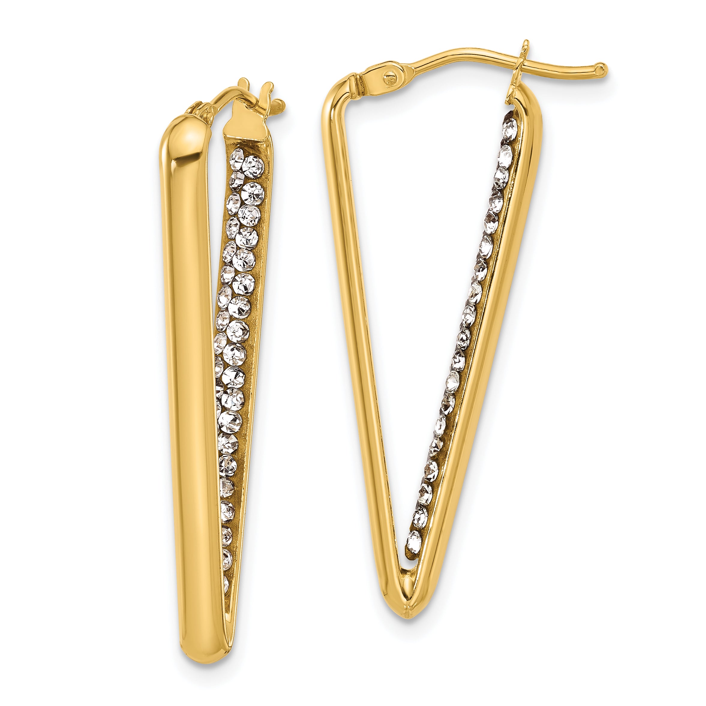 14K Polished with Crystal Triangle Hoop Earrings