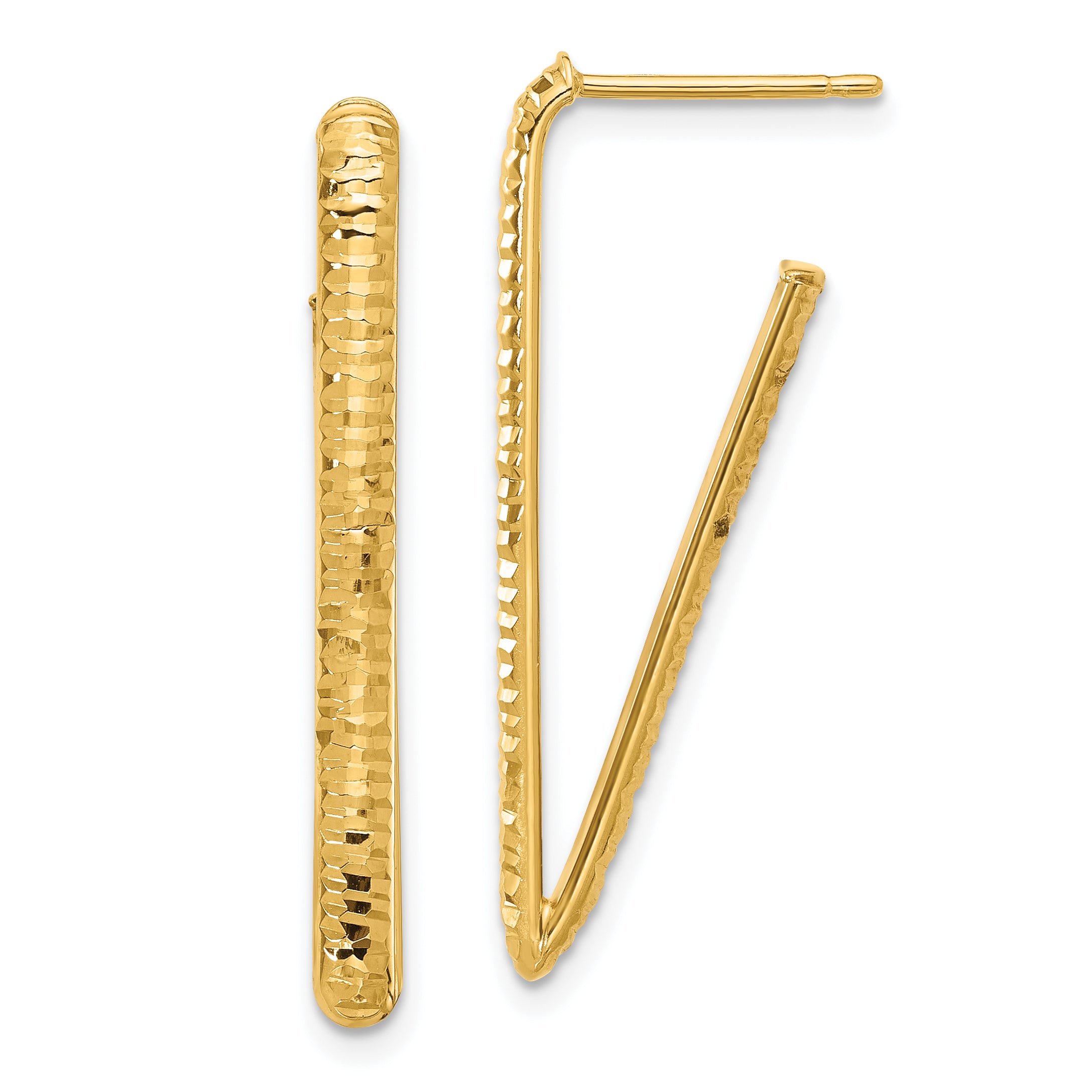 14K Polished and Diamond-cut Triangle J-Hoop Post Earrings Main image