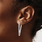 14K w/Wht RH-plat Polished/Dia-cut Triangle J-Hoop Earrings