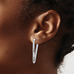 14K w/Wht RH-plat Polished/Dia-cut Triangle J-Hoop Earrings