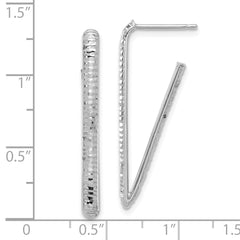 14K w/Wht RH-plat Polished/Dia-cut Triangle J-Hoop Earrings
