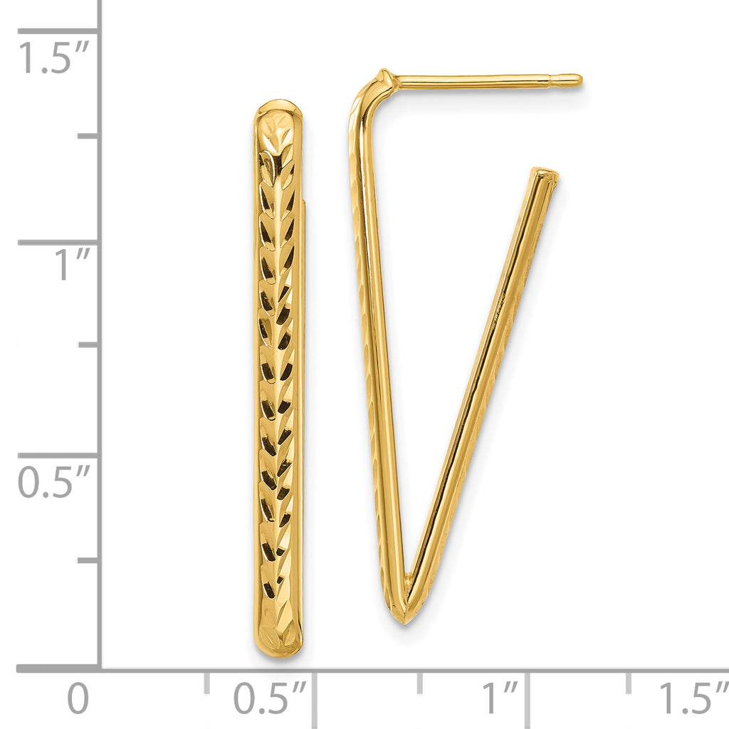 14K Polished and Diamond-cut Triangle Post Earrings