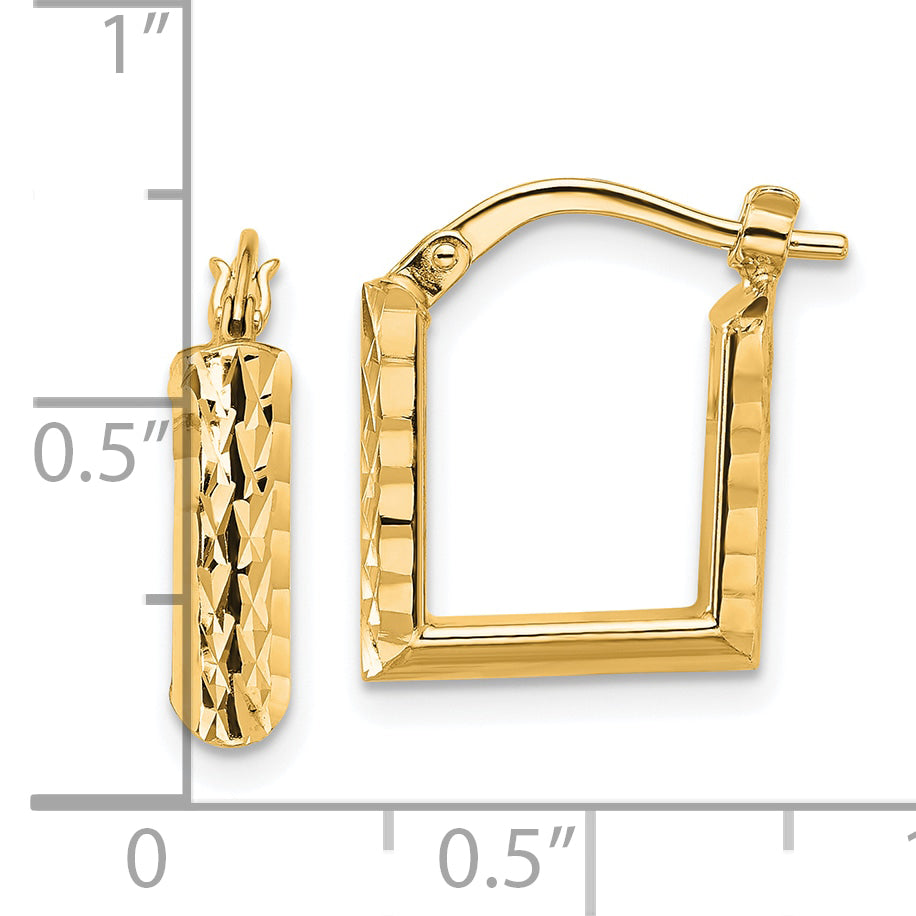 14K Polished and Diamond-cut Square Hoop Earrings