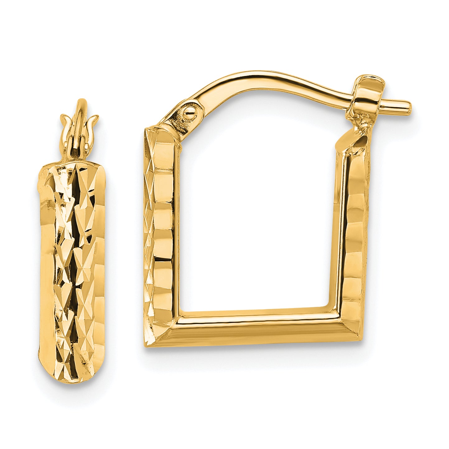 14K Polished and Diamond-cut Square Hoop Earrings Main image