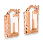 14K w/Rose RH-plat Polished/Dia-cut Square Hoop Earrings