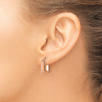 14K w/Rose RH-plat Polished/Dia-cut Square Hoop Earrings