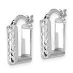 14K w/White RH-plat Polished/Dia-cut Square Hoop Earrings