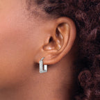 14K w/White RH-plat Polished/Dia-cut Square Hoop Earrings