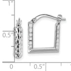 14K w/White RH-plat Polished/Dia-cut Square Hoop Earrings