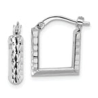 14K w/White RH-plat Polished/Dia-cut Square Hoop Earrings