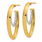 14K w/White Rhodium Polished w/Crystal Oval Drop Post Earrings