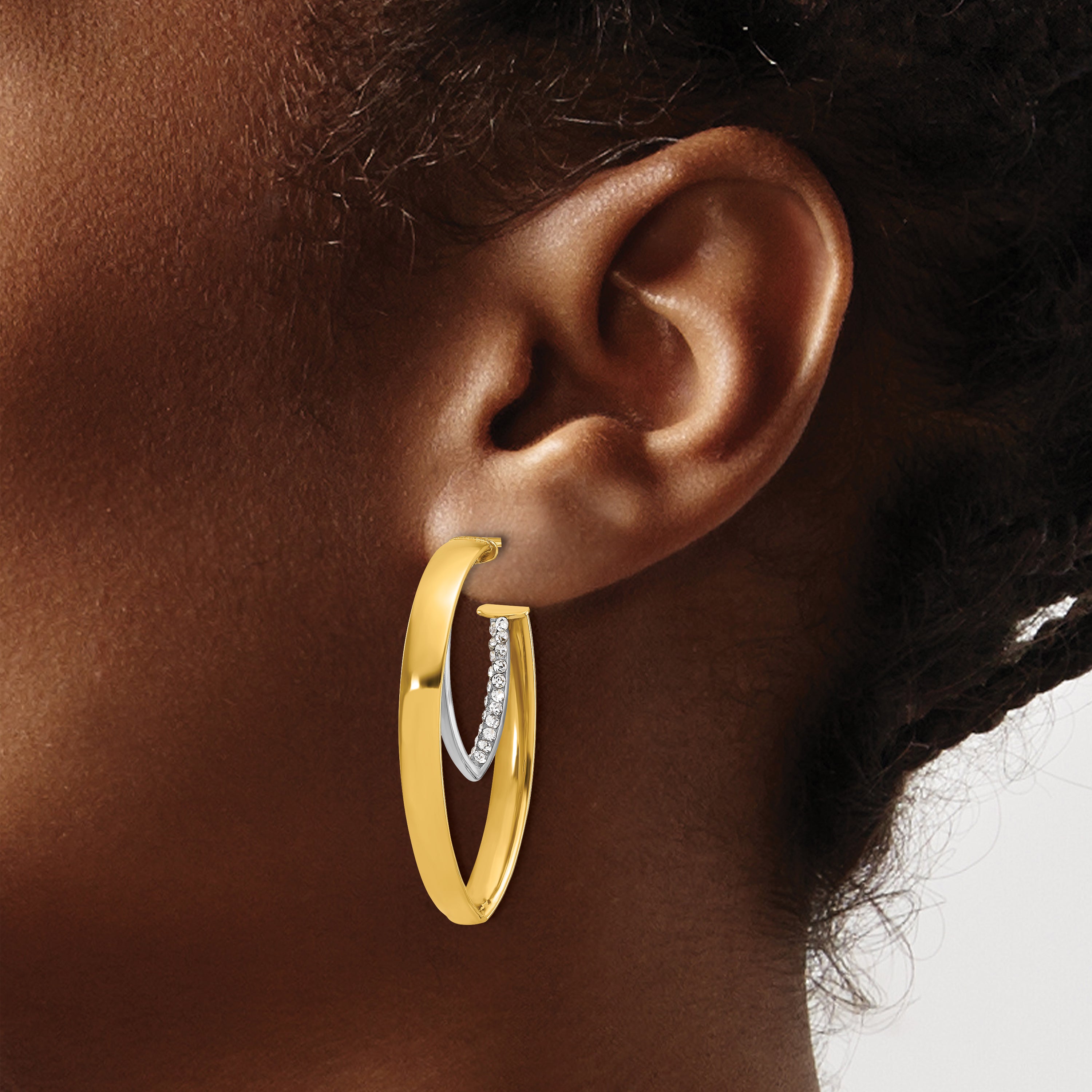 14K w/White Rhodium Polished w/Crystal Oval Drop Post Earrings