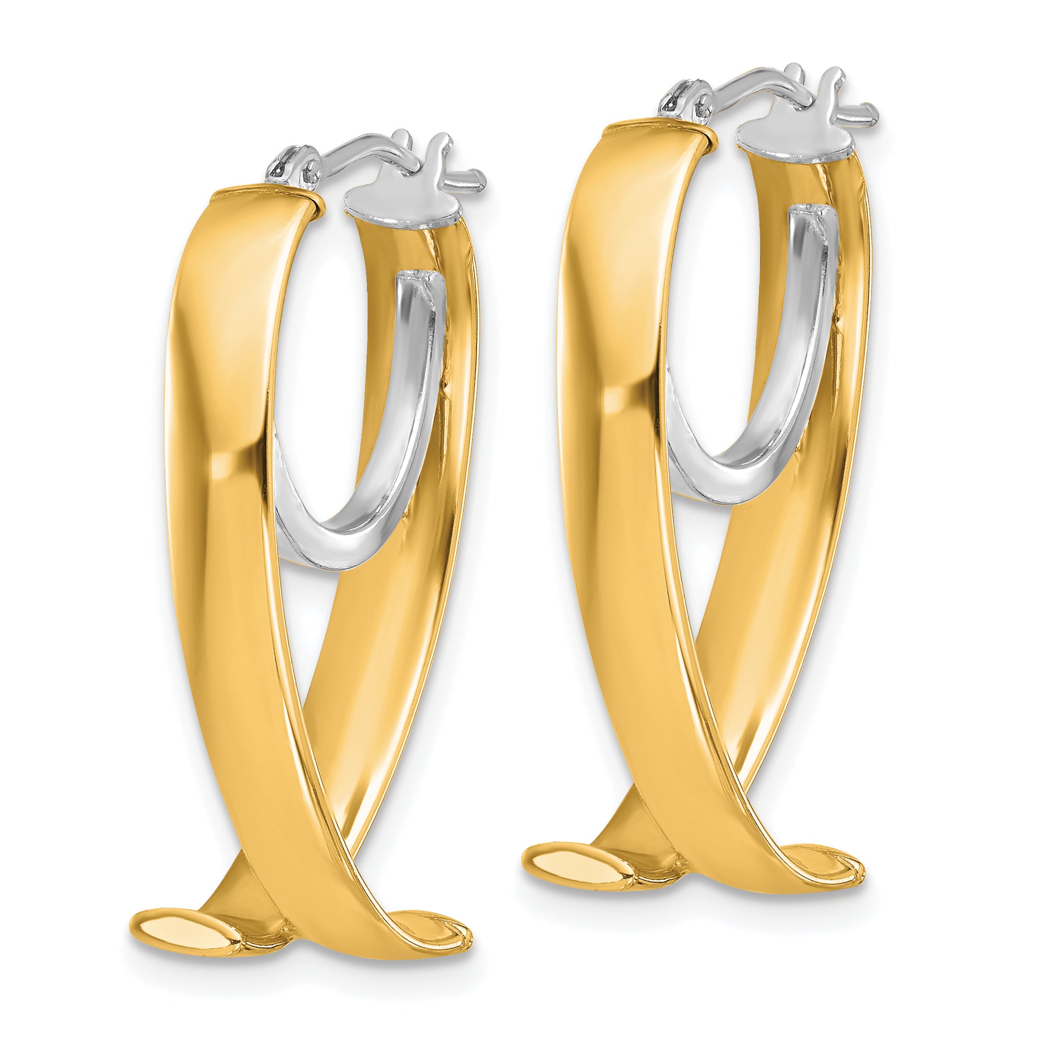 14K w/ White Rhodium Polished Fancy Hoop Earrings Secondary image