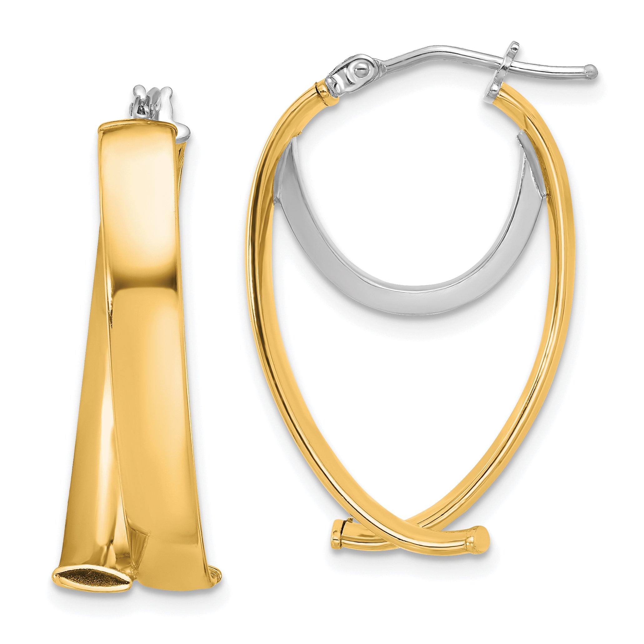 14K w/ White Rhodium Polished Fancy Hoop Earrings Main image