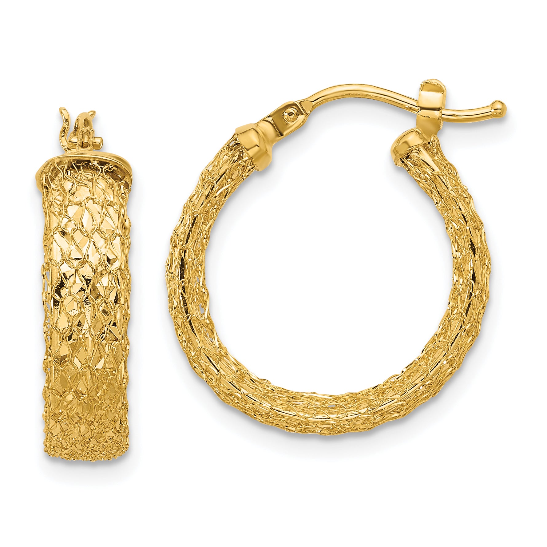 14K Polished/Textured/Diamond-cut Hoop Earrings Main image