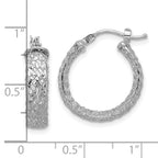 14K w/Wht RH-plating Polish/Texture/Dia-cut Hoop Earrings