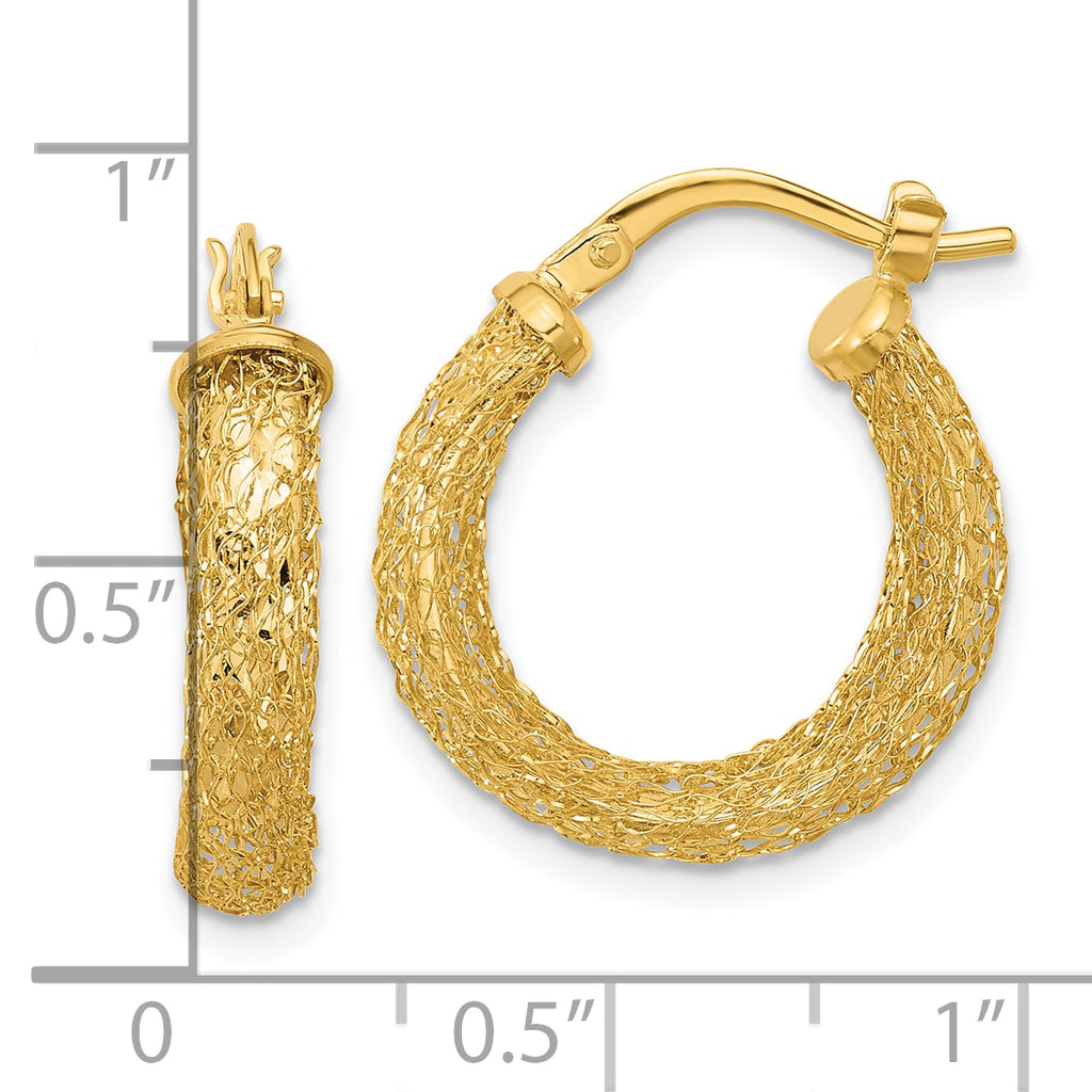 14K Polished and Textured Hoop Earrings