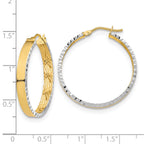 14K W/White Rhodium Polished and Diamond-cut Hoop Earrings
