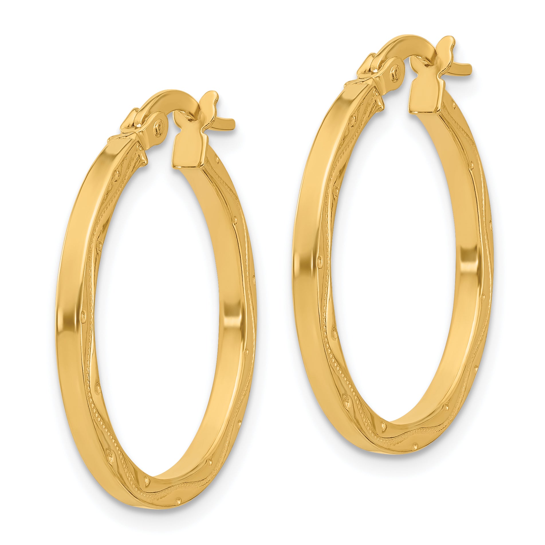 14K Polished with Pattern Hoop Earrings Secondary image