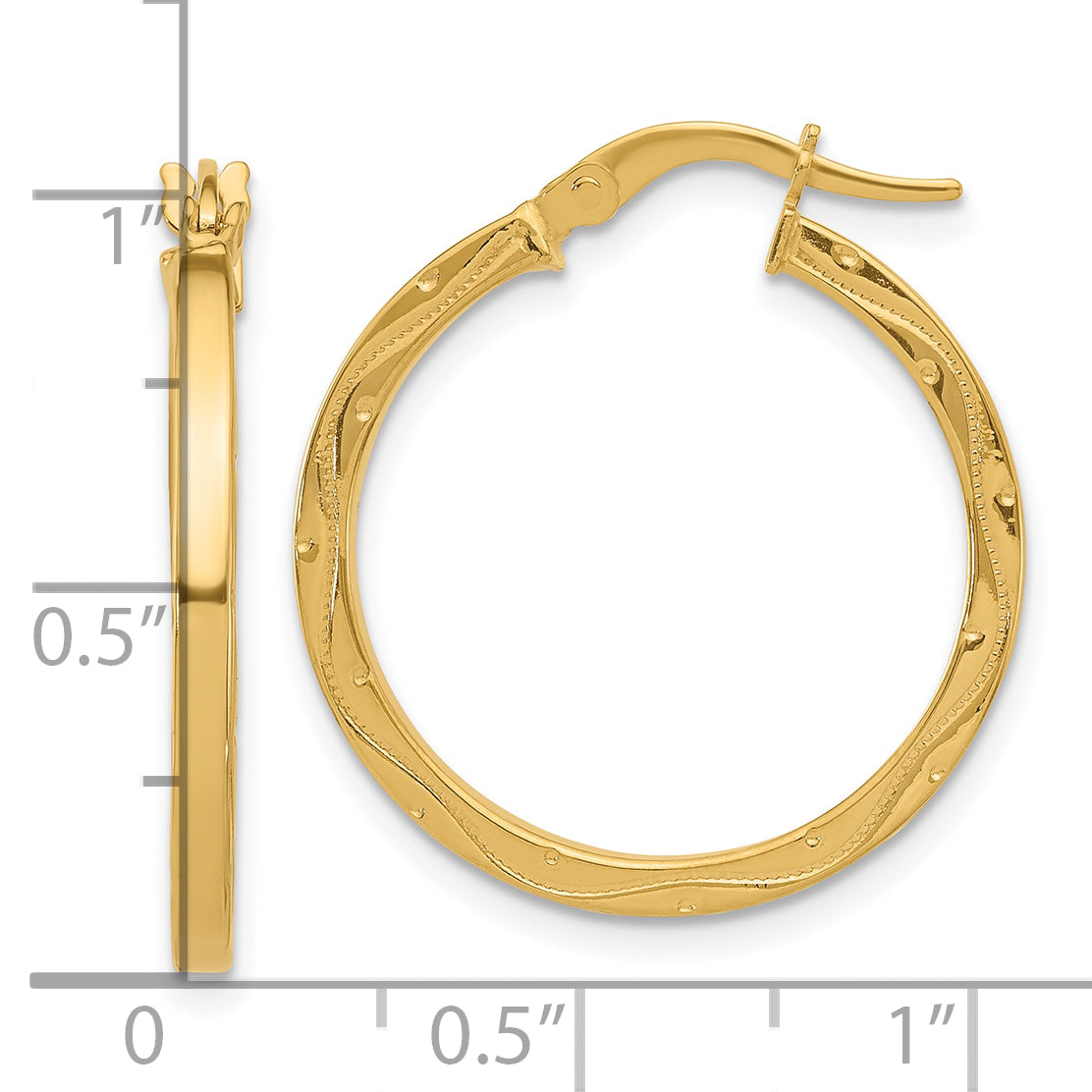 14K Polished with Pattern Hoop Earrings