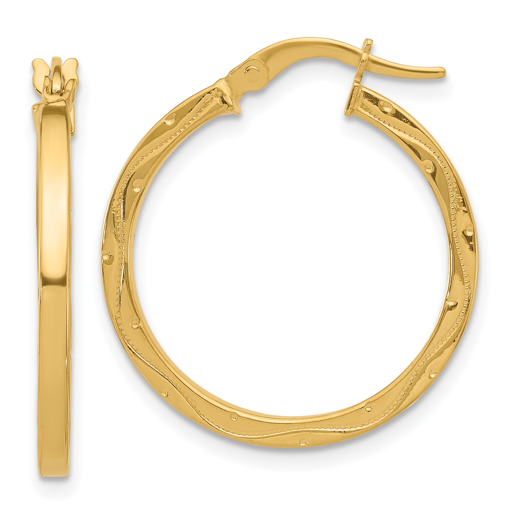 14K Polished with Pattern Hoop Earrings Main image