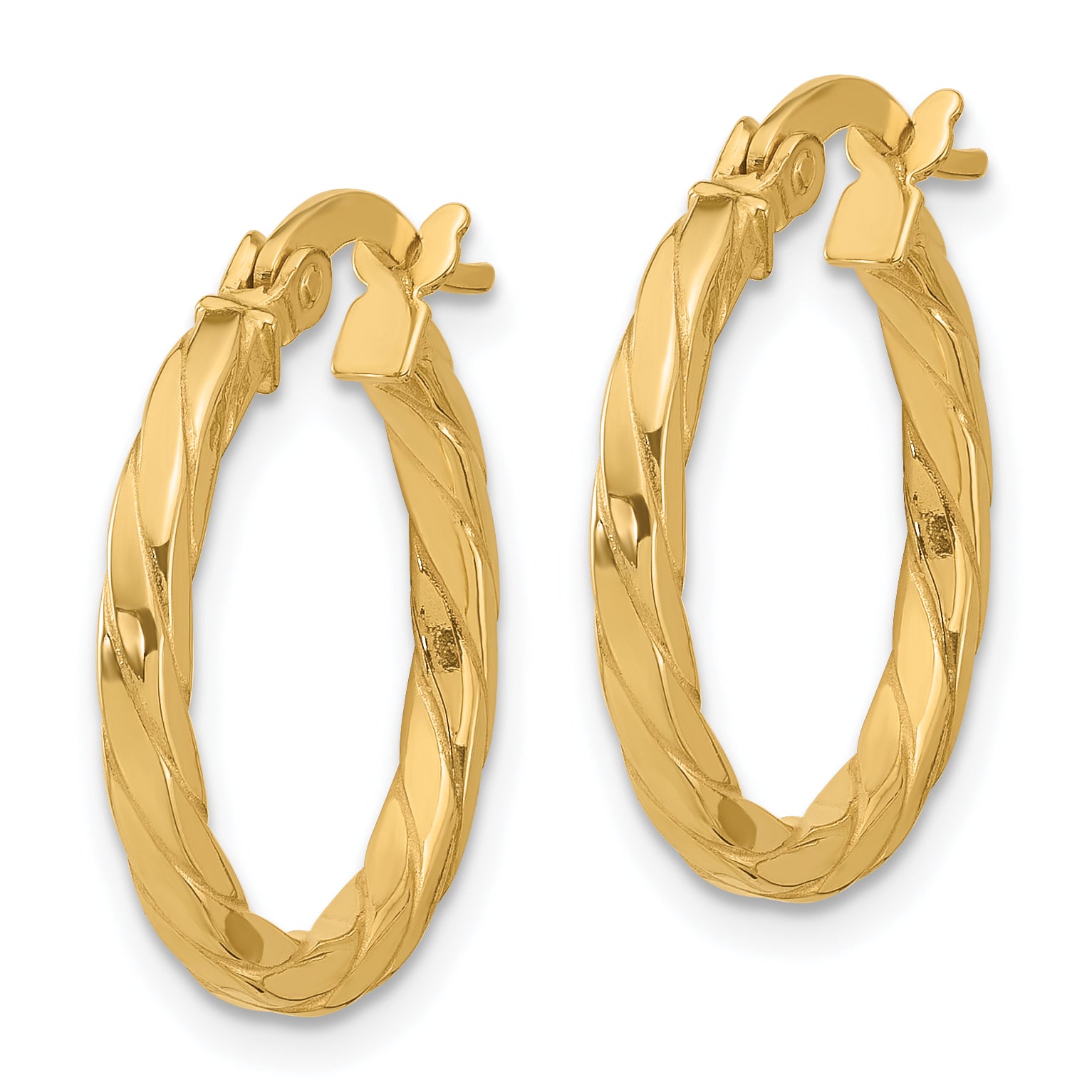 14K Polished and Grooved Hoop Earrings Secondary image