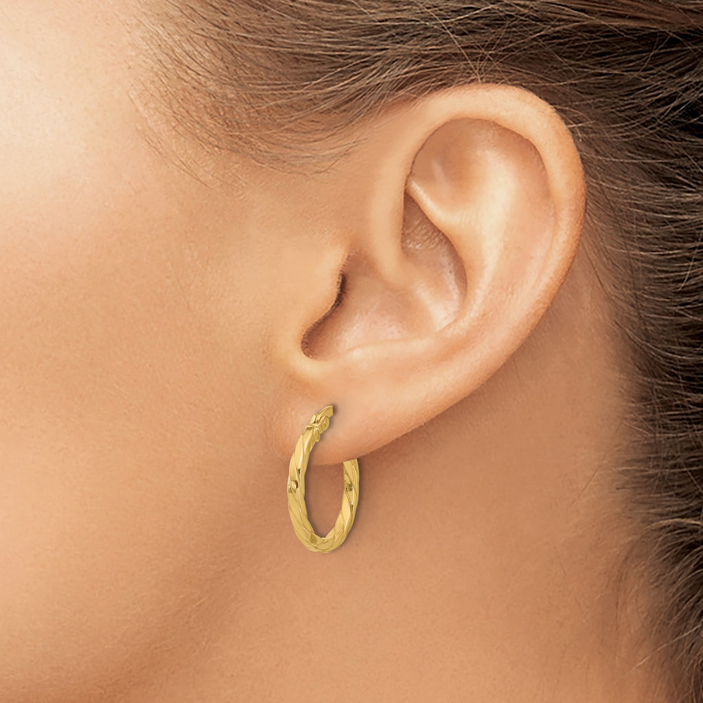 14K Polished and Grooved Hoop Earrings