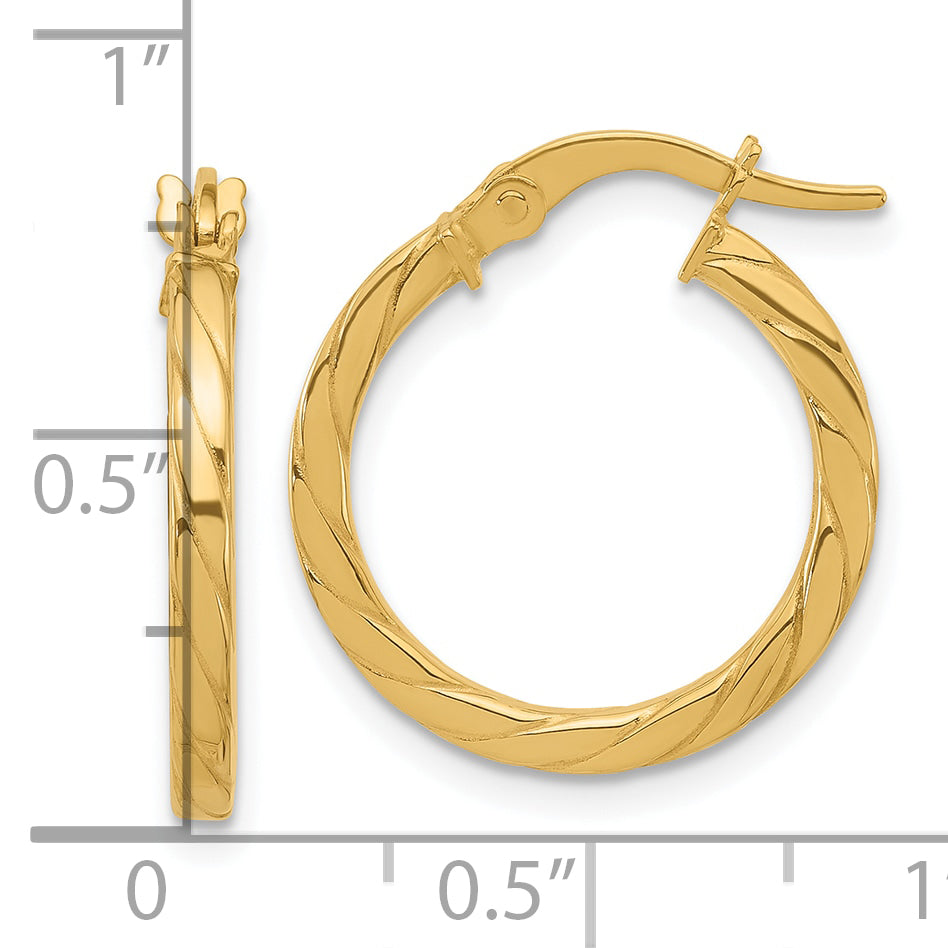 14K Polished and Grooved Hoop Earrings