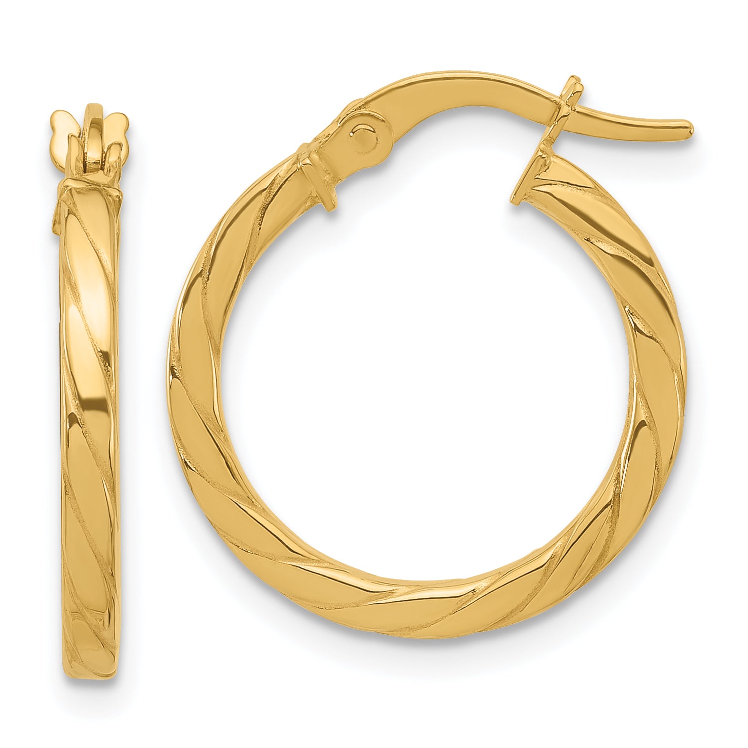 14K Polished and Grooved Hoop Earrings Main image