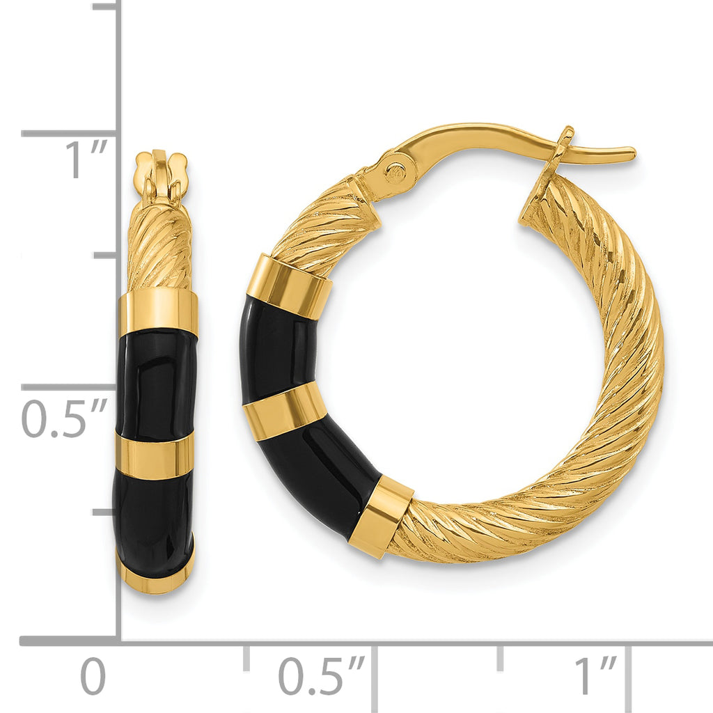 14K with Enamel Polished and Grooved Hoop Earrings