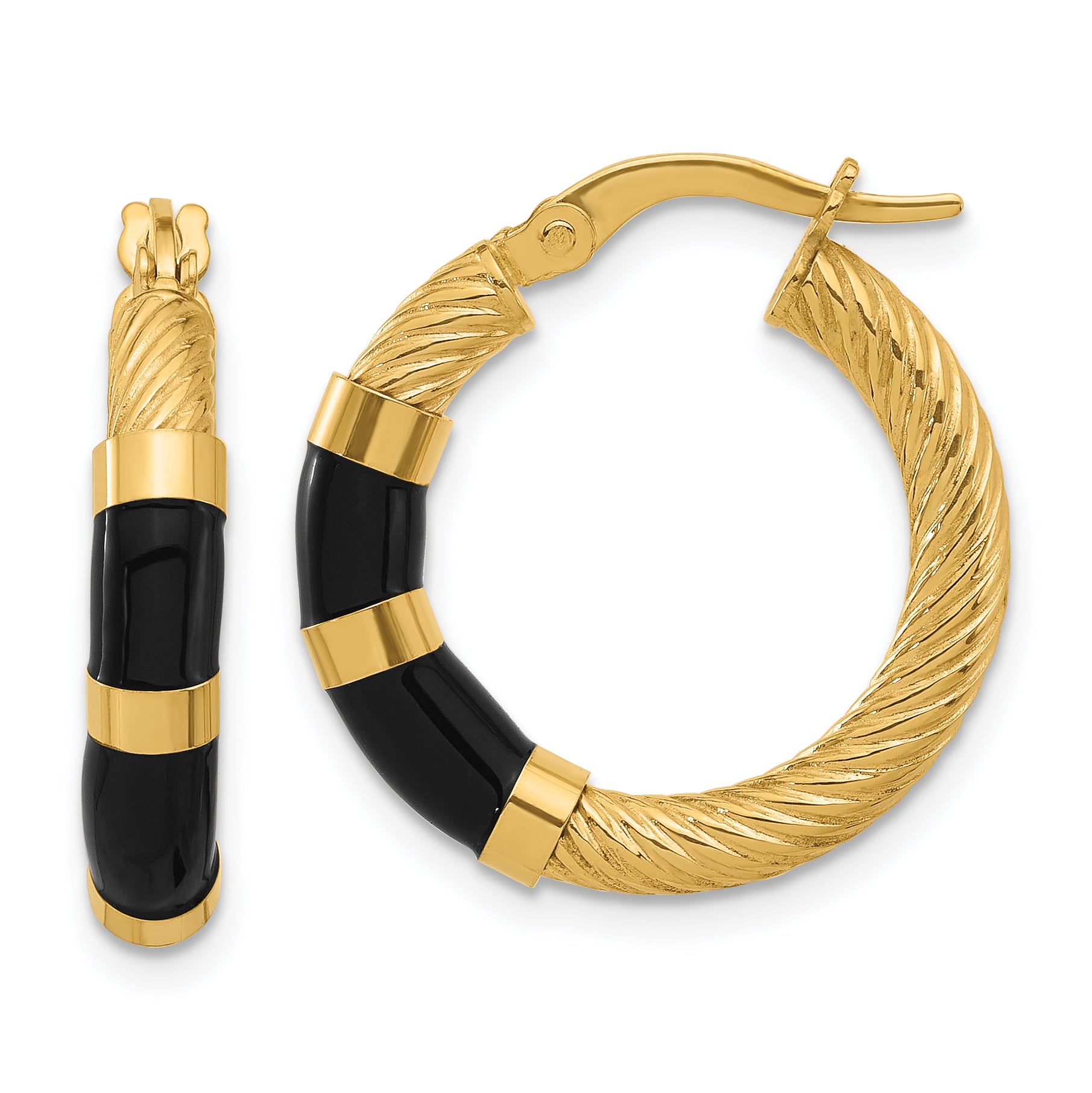 14K with Enamel Polished and Grooved Hoop Earrings Main image
