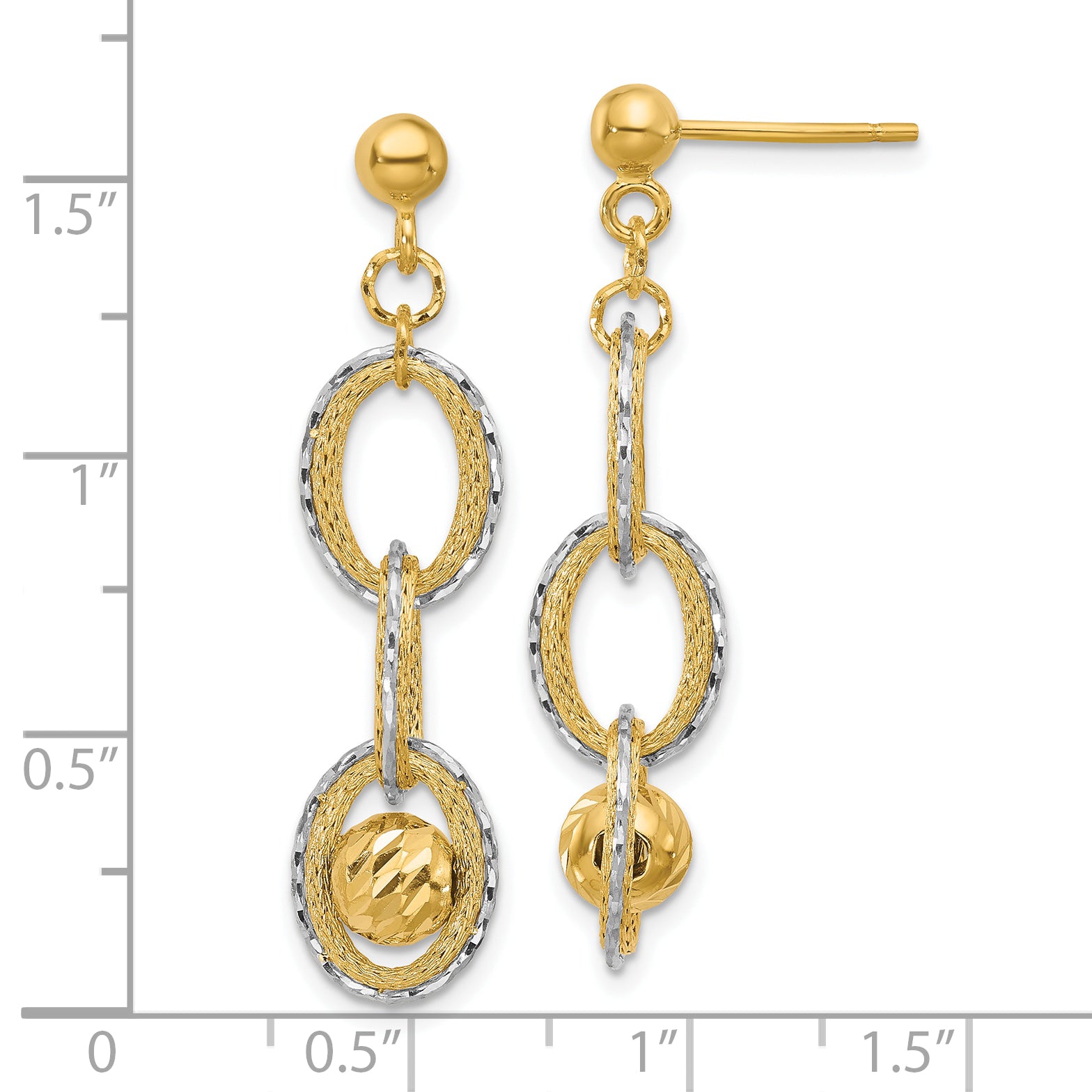 14K Two-tone Polished and Diamond-cut Dangle Post Earrings