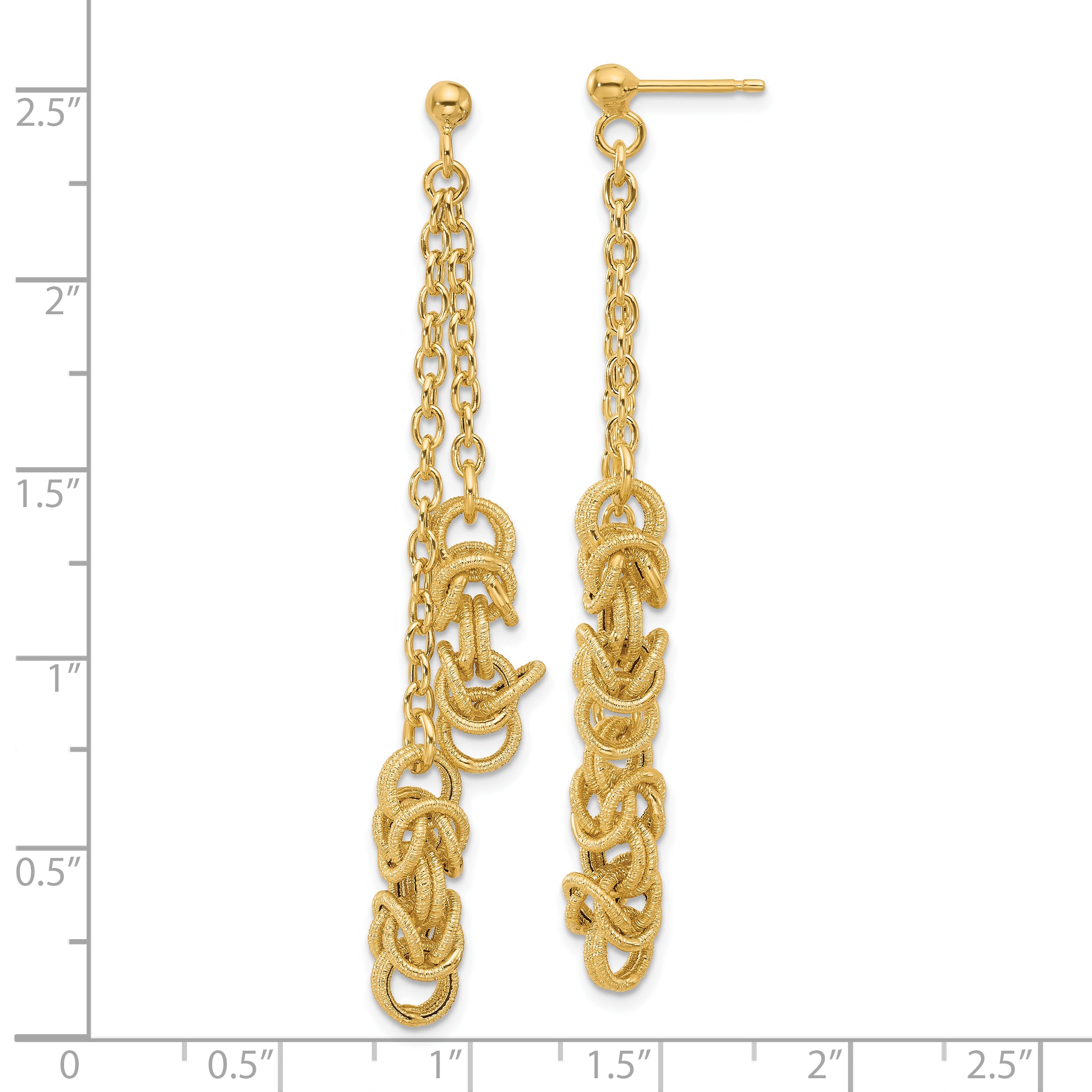 14K Polished and Textured Dangle Post Earrings