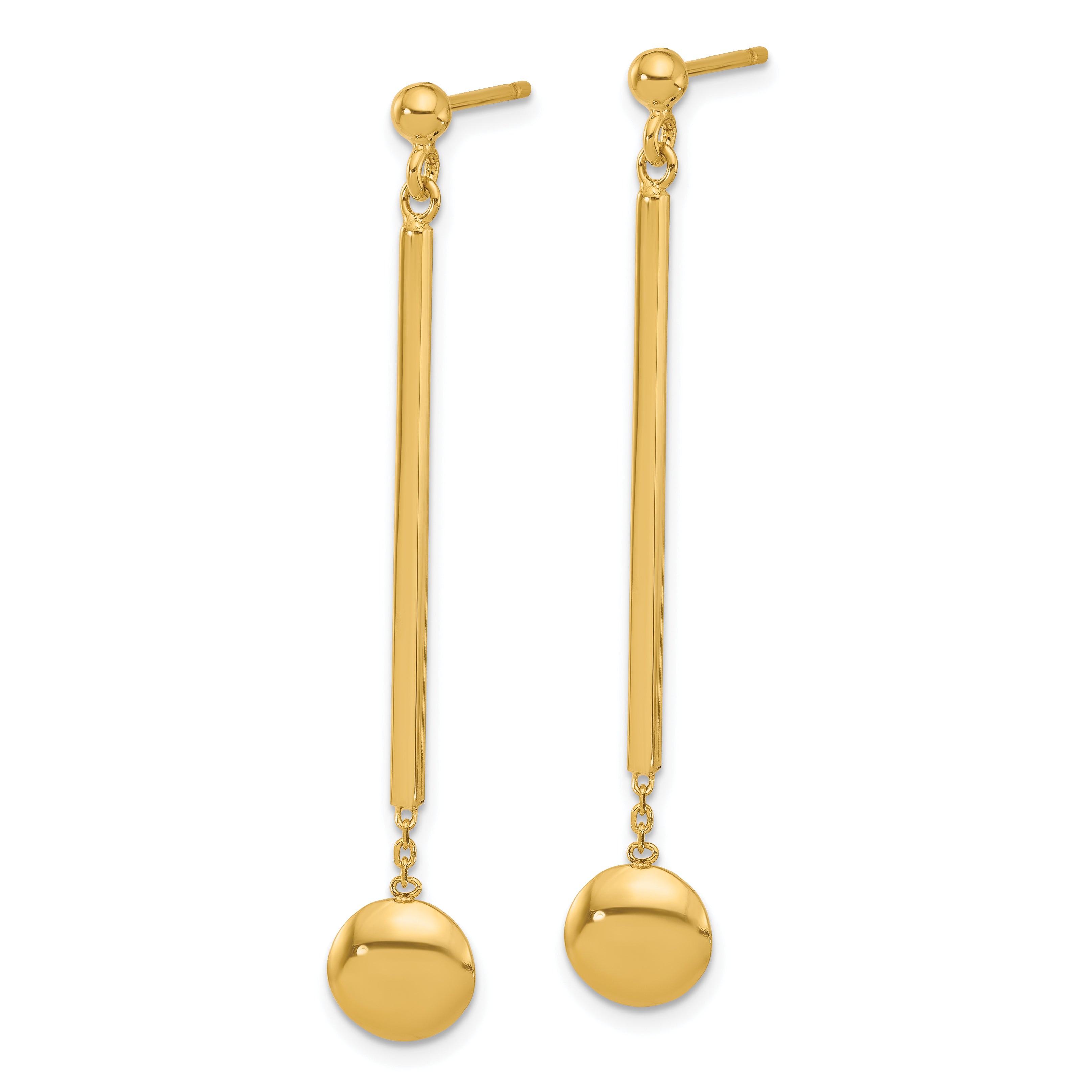 14K Polished Bar with Bead Dangle Post Earrings Secondary image
