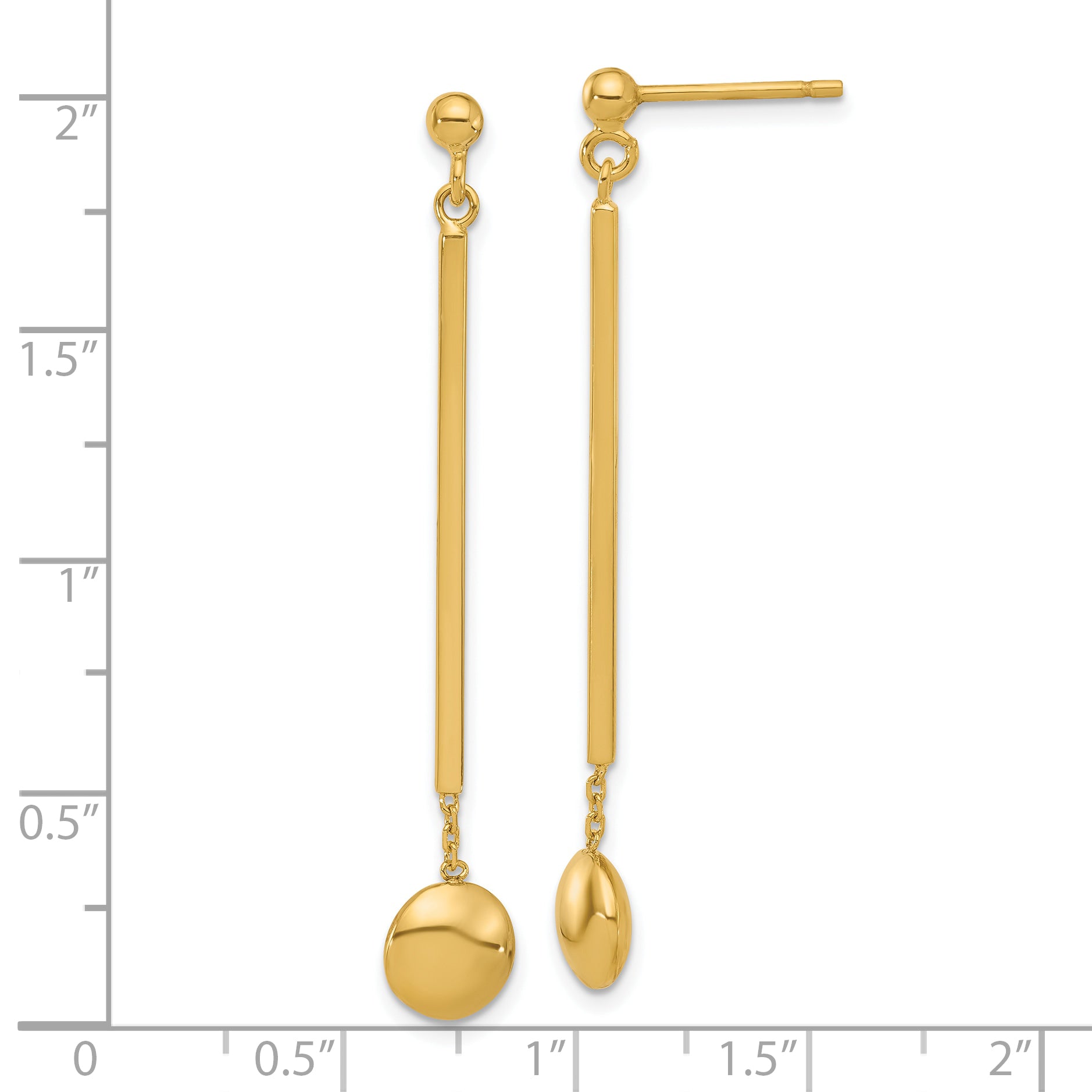 14K Polished Bar with Bead Dangle Post Earrings
