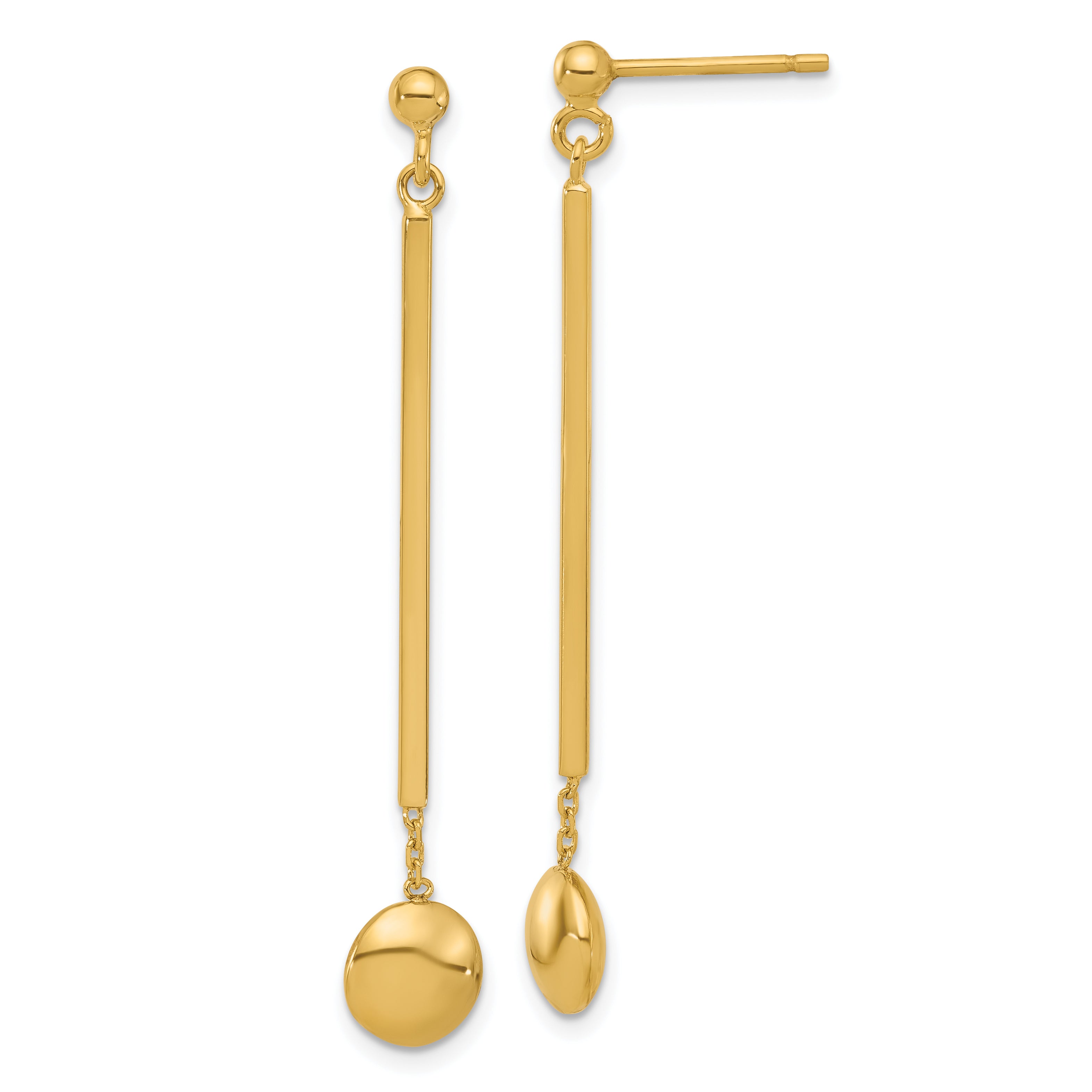 14K Polished Bar with Bead Dangle Post Earrings Main image